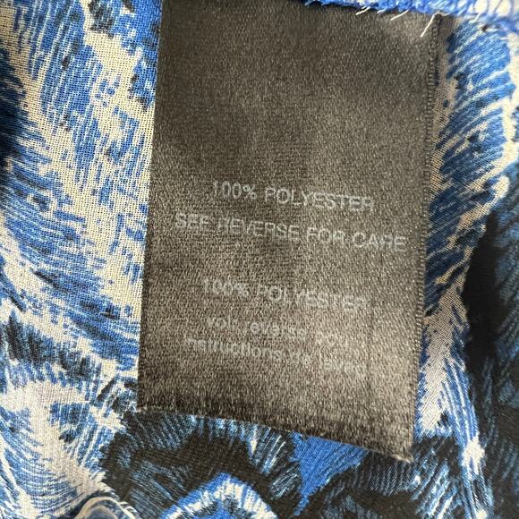 PJK Patterson J Kincaid Blue Black Print Sleeveless Top Deep Neckline L Large - Picture 5 of 6